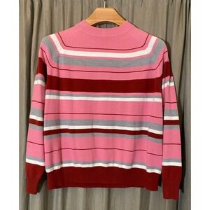 Valentine Stripe Sweater women's  Mock Neck Zip Front Sweater XL AcrylIc vintage